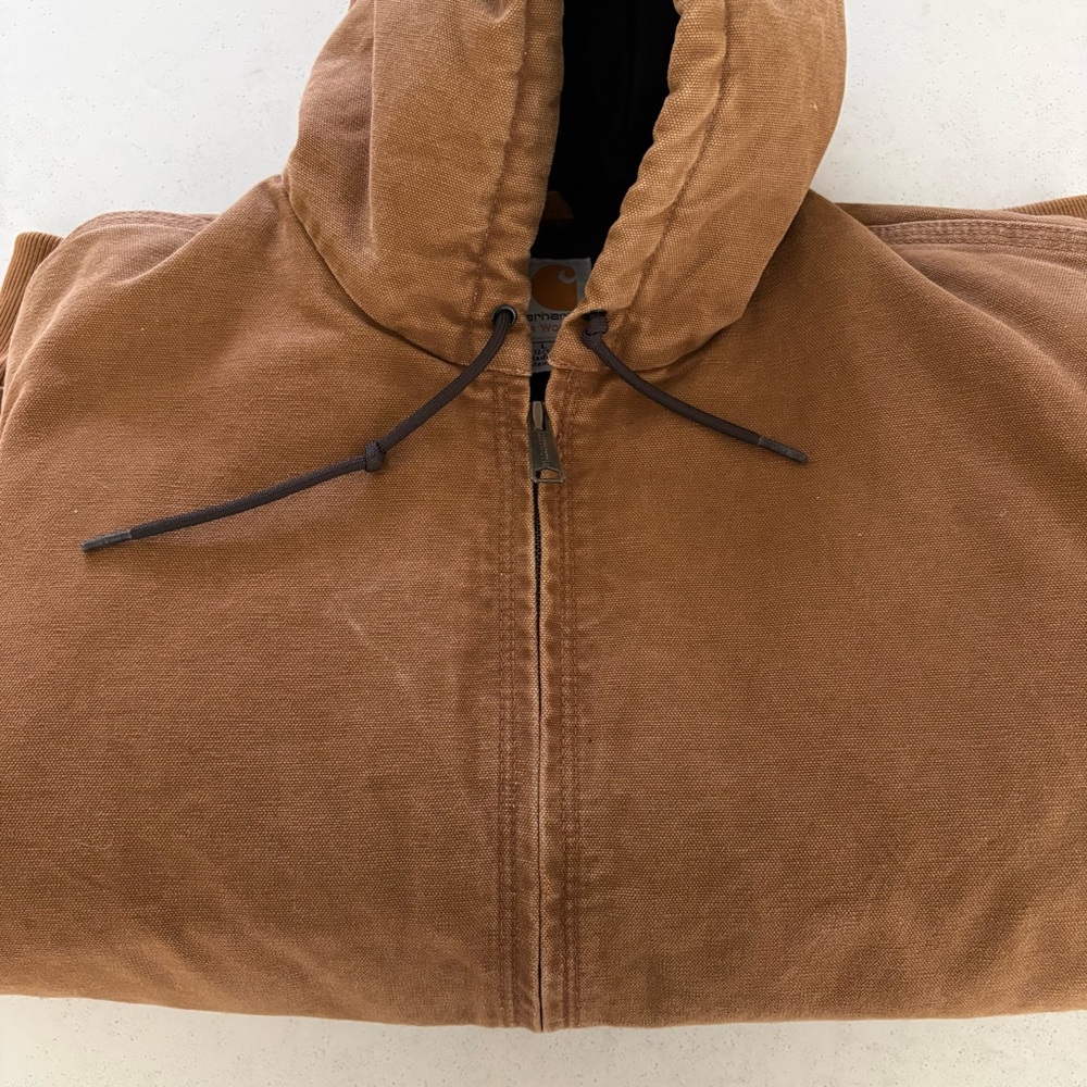 Vintage Carhartt Women's WJ130 211 Large 12/14 Brown Duck Hooded Fleece Full Zip - Picture 13 of 13